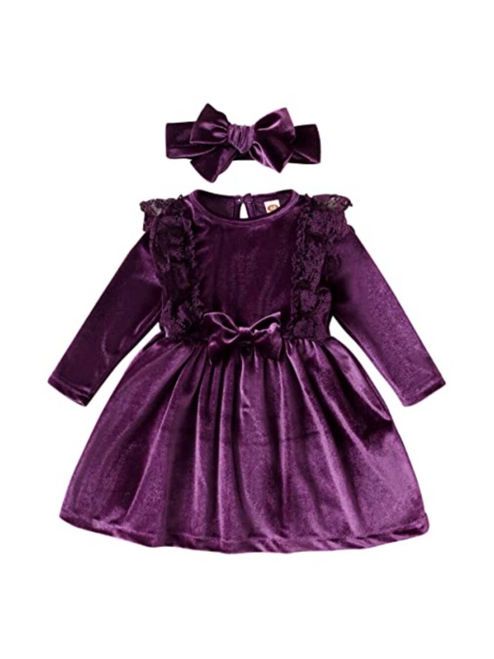Toddler Girls Velvet Long Sleeve A-Line Pageant Christmas Dress with Headband